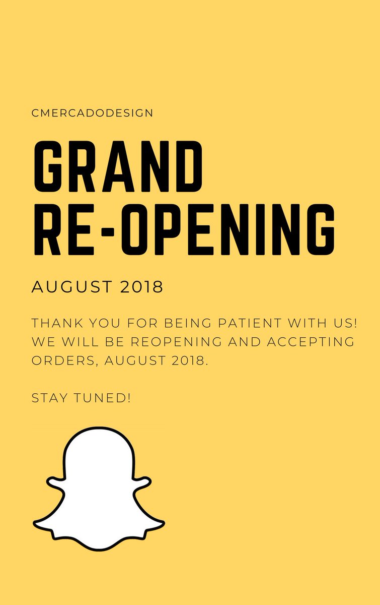 cmercadodesign's tweet photo. Coming August 2018 @cmercadodesign will be REOPENING and offering Custom Snapchat Filter Designs for you and your guest to enjoy at your events. Stay tuned! Follow us on IG and Share with your family and friends! #snapchatfilter #snapchat https://t.co/a88lw5yrPf https://t.co/daTnkLOFN5