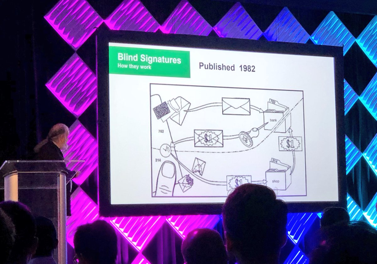 bitsmash's tweet image. David Chaum - inventor of digital currency - presented DigiCash to the world in 1994. Sharing his story with us today at Distributed 2018 🤯