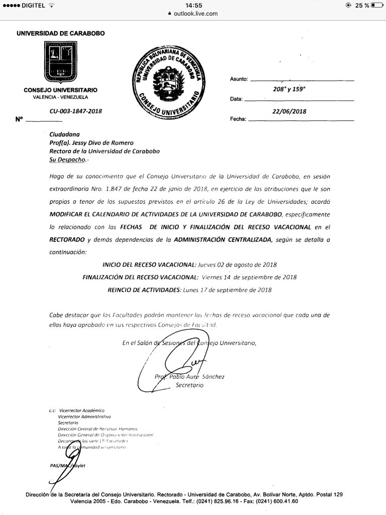 La <a href="/Dir_RRHHUC/">Dirección de RRHH UC</a> informa que el receso de actividades de la <a href="/UCarabobo/">Universidad de Carabobo</a> será desde el jueves #2Ago hasta el viernes #14Sep, retomando actividades el lunes #17Sep #LeeTiempoUC