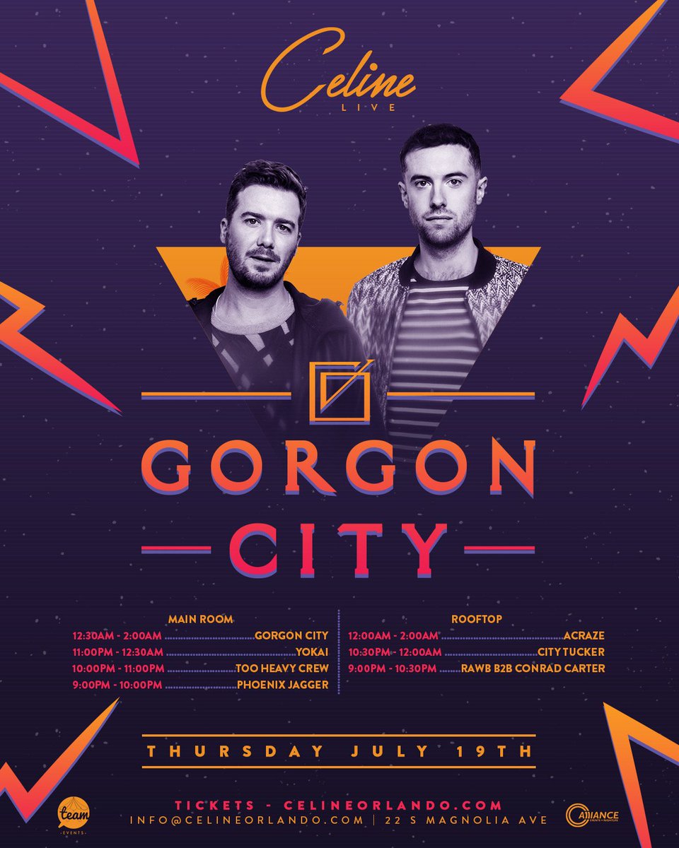 celine_orlando's tweet photo. ROLL CALL for @GorgonCity tonight at @celine_orlando!
Gorgon City just announced the release of their new album #ESCAPE, get ready for some new music tonight!
Tix: https://t.co/a6Kk2dSGiR
Table Service(LIMITED): 407.766.3051 https://t.co/F0Nki747C1