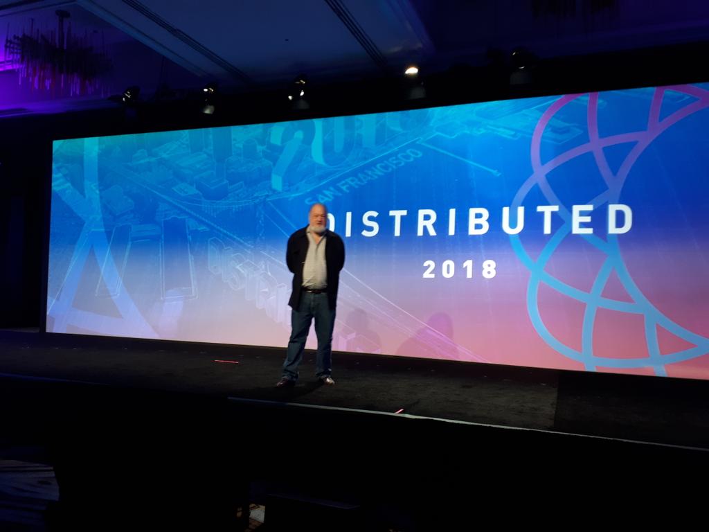 DistLedger's tweet image. It's been a fantastic start to #Distributed2018  - David Chaum kicked it off with his engaging keynote on cryptography. #blockchain