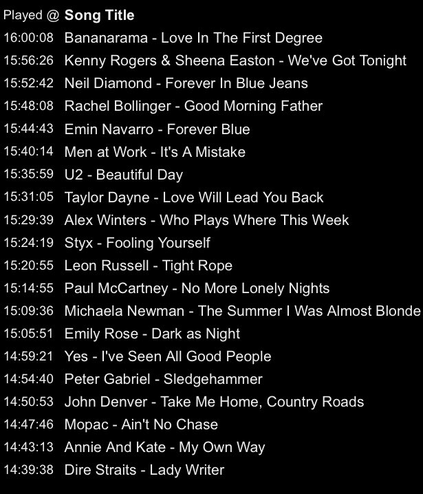 KGTNGeorgetown's tweet photo. Last 20 songs played including @akbrogdon and @Chaela_Jean #gtxmusic #gtxlocal 💕🎶 https://t.co/sRwbsK4sPX