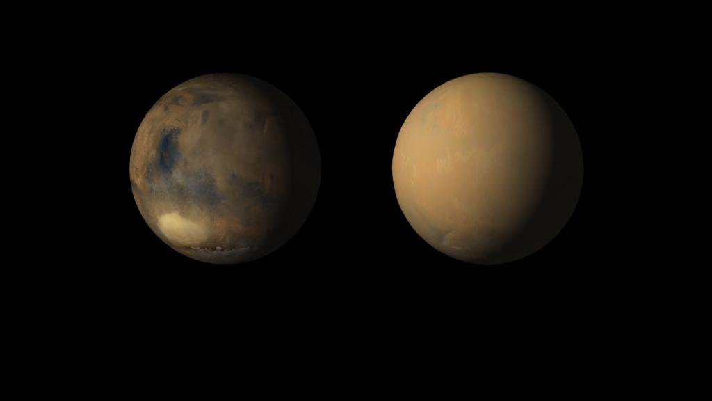 NASA's tweet photo. Chasing storms on Mars? Yes, that’s a thing! Using our orbiters, scientists can study storms that put enough dust in the air to completely cover the Red Planet. Here’s what we might learn: https://t.co/QvJuCL1JAG https://t.co/ma2Sm3fzio