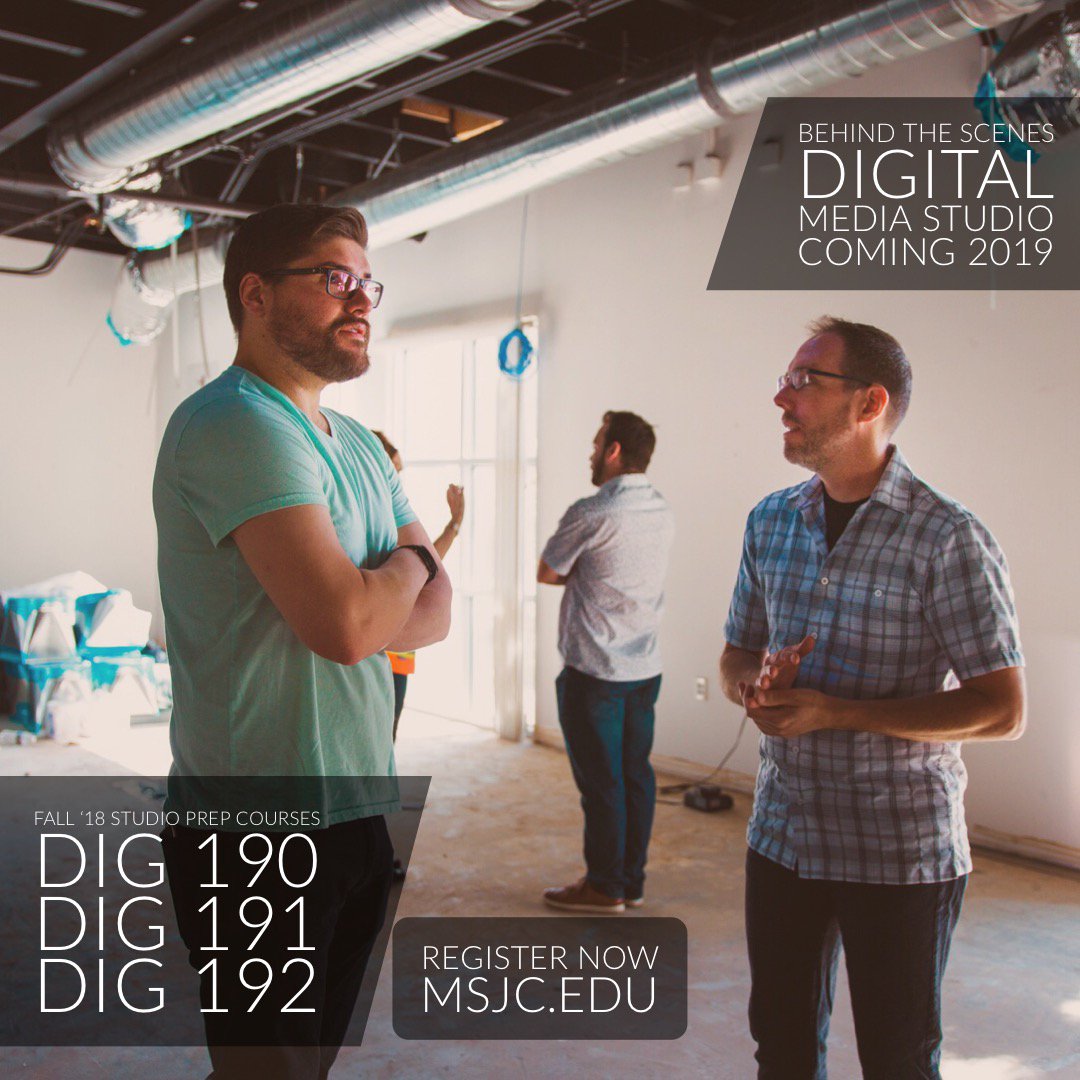 msjcmedia's tweet photo. Behind the scenes, some of our DIG instructors planning out the future @MSJCedu Digital Media studio. Be ready when it opens, by taking the DIG 190/191/192 video design and editing courses! #msjc #msjcedu #DIGMSJC #DigIt https://t.co/agJrmJf53B