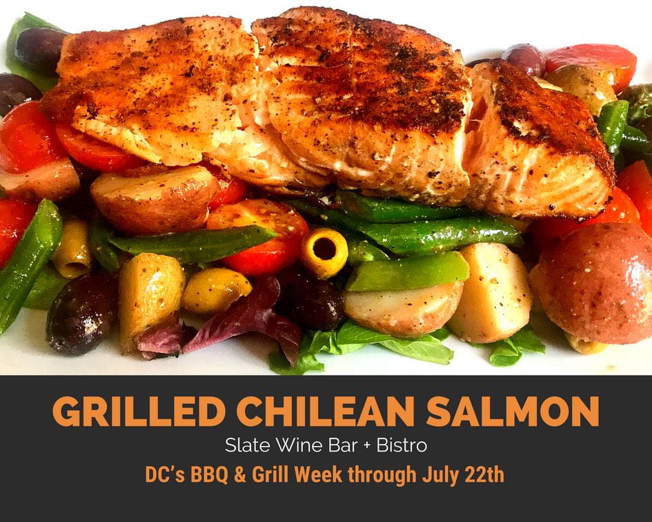 SlateWineBar's tweet photo. Featuring Grilled Chilean Salmon over a bed of summer freshness!2nd Annual BBQ & Grill Week thru-7/22 at @slatewinebar @gloverpark #bbqweekdc #DCDinning #summerinthecity #Foodies @chefdannylledo Reservations: https://t.co/kP6nMwG14I #chileansalmon https://t.co/lexKoBeFvX