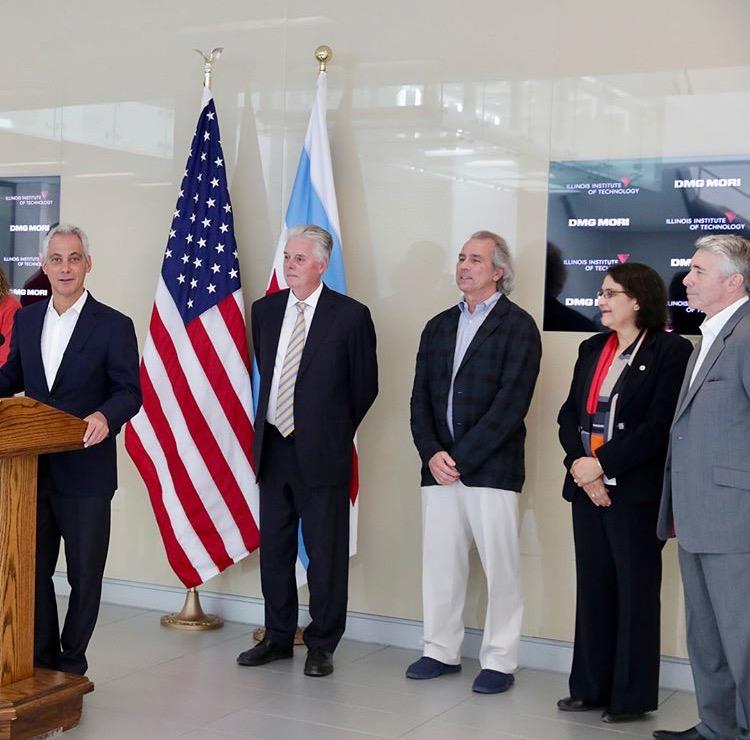 KaplanInstitute's tweet photo. We were extremely excited this morning to announce, along with @ChicagosMayor, that tech manufacturer @dmgmoriusa is moving their North American corporate HQ to the doorstep of @illinoistech to connect with the great talent coming out of our university! #tech #jobs #innovation https://t.co/G431l5Xk9Z