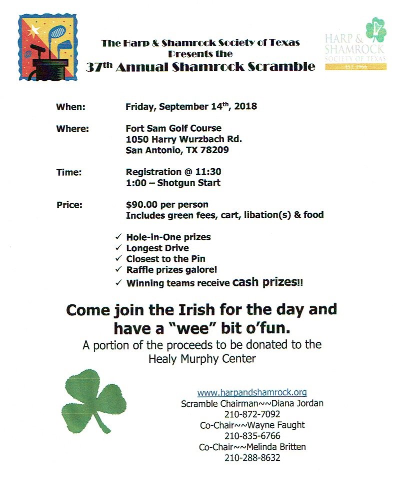 HarpShamrockTX's tweet photo. Save the date! Fri Sep 14. 37th Annual Shamrock Scramble! Open to all. Register today! #GolfTournament https://t.co/78yUKcWy6J