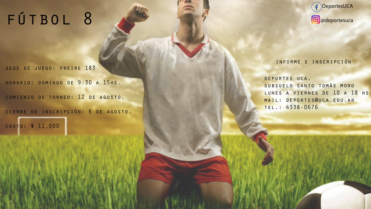 DeportesUCA's tweet photo. No te quedes afuera del torneo de fútbol 8 UCA. ¡Anotate! https://t.co/I0l6TkyPY1