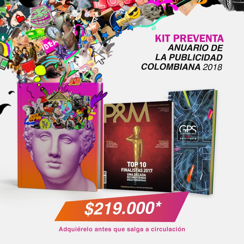 revistapym's tweet photo. #EnPreventa | Adquiera su Kit en preventa: Anuario de la Publicidad Colombiana 2018, suscripción por 2 años y 2 GPS (Guía de proveedores y servicios publicitarios). No deje pasar esta oportunidad. https://t.co/Hlwr8N1SGE https://t.co/WkkBxlrQGH
