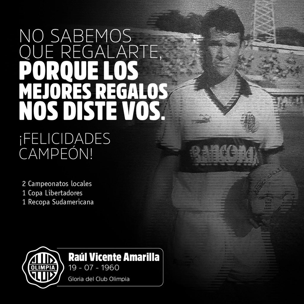elClubOlimpia's tweet photo. Hoy está de cumpleaños uno de los más grandes delanteros de la historia del Olimpia, uno de los héroes del 90 y actual Manager Deportivo del Club 🔝⭐️🎈🎂 🎉 

⚽️ Feliz cumple Raúl Vicente‼️ https://t.co/i71cBEwomM