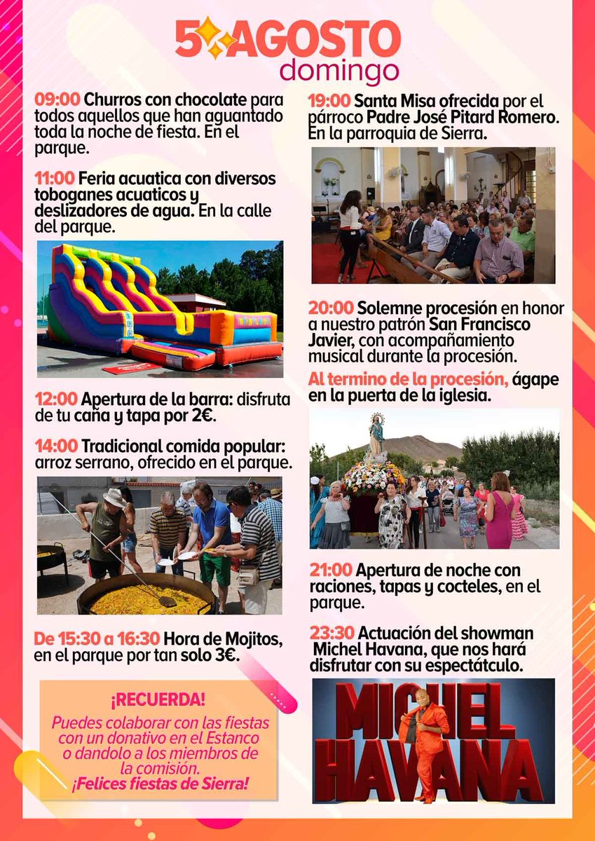 🎉¡LAS FIESTAS DE SIERRA 2018 YA ESTÁN AQUÍ!💃

Ven a disfrutar del 28 de julio al 5 de agosto de las fiestas de Sierra, ¡te estamos esperando!.  En las imágenes puedes ver todas las actividades que hemos preparado para pasar unas fiestas fantásticas.