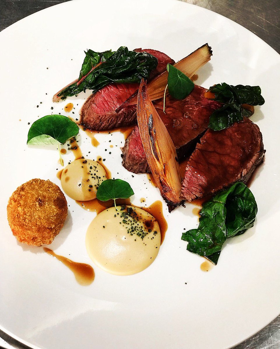 Surrey Farm Rump of Beef, Oxtail, Smoked Onion Purée, Rainbow Chard #oneonefour #casualfinedining #teddington #newrestaurant #highstreet #beef #surreyfarm #oneonefourteddington #southwestlondon #surrey #twickenham #richmond #ginbar #foodie #cheflife #foodporn