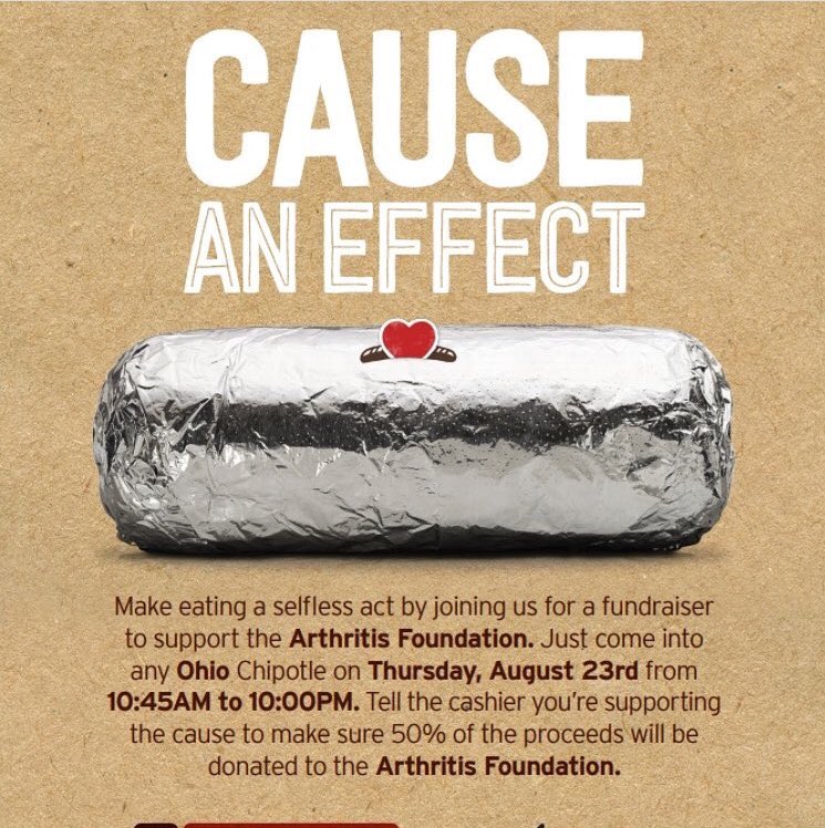 Chipotle fundraiser is AUGUST 23rd!!! Help support the arthritis foundation and your favorite AOII’s!! 🤗