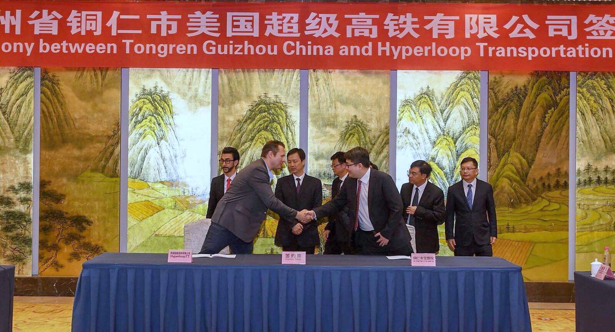 hyperlooptt's tweet image. Next stop: China. We are honored to sign an agreement to bring China’s first #hyperloop system to life. #HyperloopTTMovement #HyperloopTT