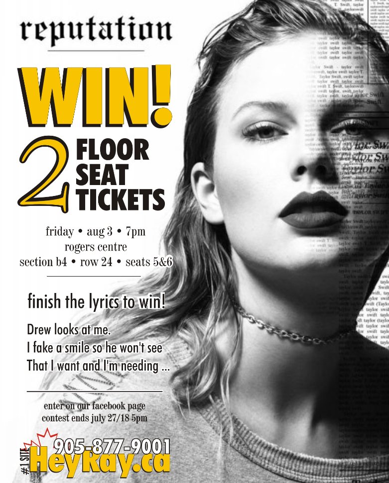 HeyRay1's tweet photo. We just added this contest to our Facebook page. If you want the tickets, get creative and enter on our Facebook page. Good luck. #HeyRay #TaylorSwiftReputation #contest https://t.co/dYT2KaECKP