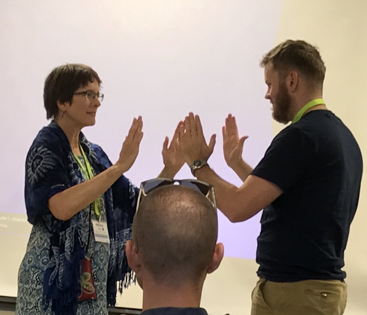 SSpaul8's tweet photo. Michele models a mirroring activity to help students connect and strengthen community. #iflt2018 @MJtprs https://t.co/2UHIc3HixL