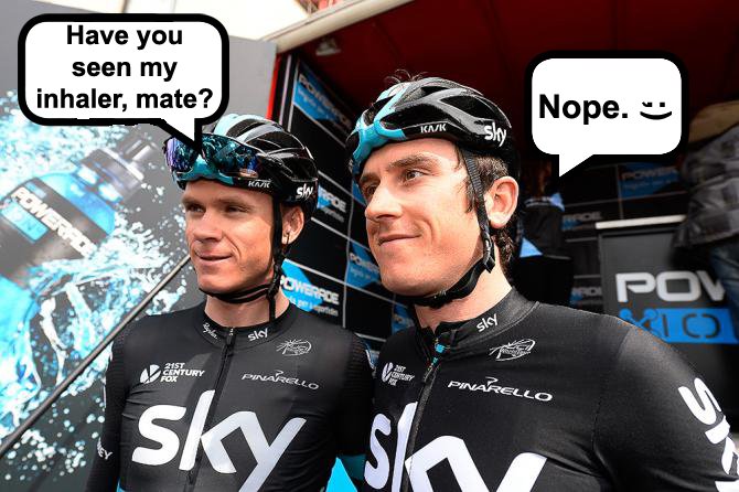 gtbarry's tweet photo. Q: What's the limit on #PEDs at the #TourdeFrance2018?
A: Sky's the limit

#TDF2018 #tourdefrance #TDF18 #tdf #letour #banfroome #teamsky #salbutamol #tourdefrance18 #cycling #PED #Drugs #doping #uci #Ventolin #gsk #chrisfroome #dirtyfroome #geraintthomas #newlance @chrisfroome https://t.co/PvPvWT6f8Z