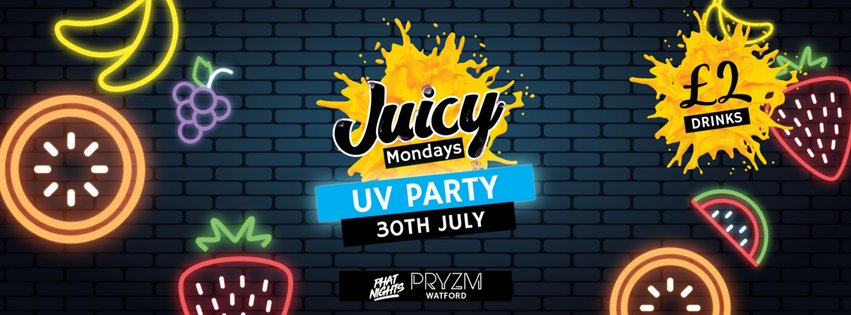 inthe_East's tweet photo. Juicy UV Party - Mondays with @benloren + @djnicwakefield + @DJintheorious Mon 30th Jul at 10:30pm @PRYZM_Watford in Watford https://t.co/eK8VJ8j1bh https://t.co/RVn1ZRQjbx
