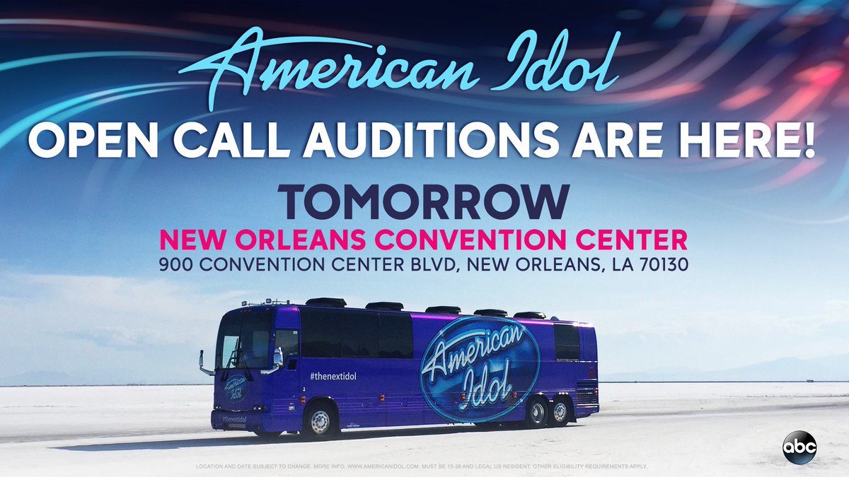 AmericanIdol's tweet photo. TOMORROW!
We are in New Orleans 👀 for #TheNextIdol!! Will you be there?!
If you haven't signed up ➡️ https://t.co/TVUjBR6O52 #AmericanIdol https://t.co/7f7RKrqCbO