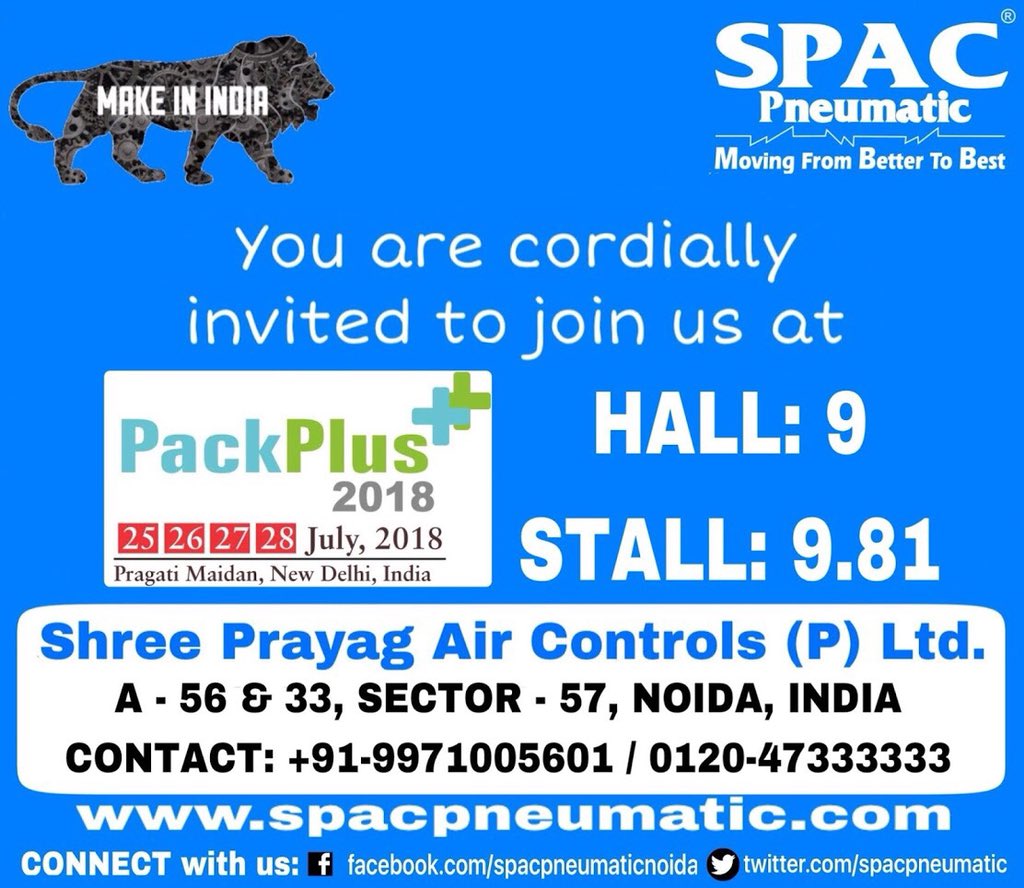 Spacpneumatic's tweet image. Join us at #packplus2018 @pragtimaidan @newdelhi