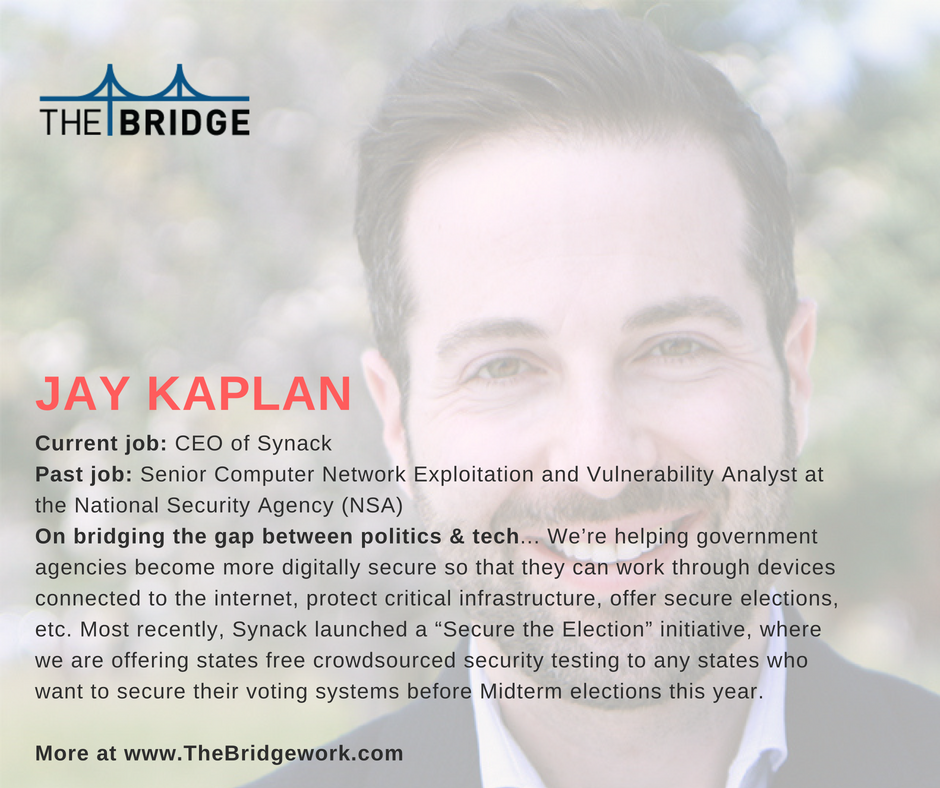 aebrandenburger's tweet photo. .@JayKaplan used to work at the @NSAGov & now is CEO of @synack (crowdsourcing vulnerability discovery & penetration testing). Great insights into what #SiliconValley & #DC can teach each other in @TheBridgeWork update.
#cyber #cybersecurity #thinkcyber #thebridgeprofile https://t.co/gCkpGJ3hme