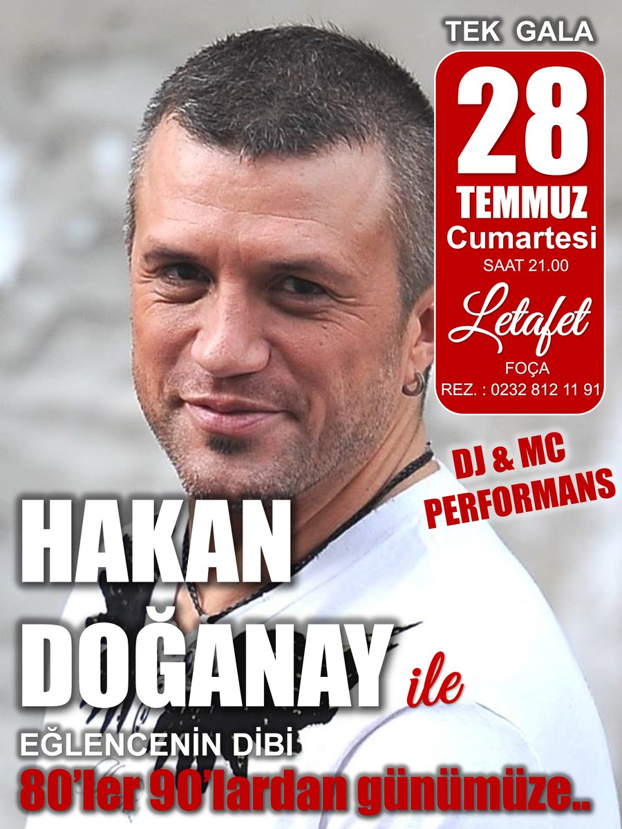 28 Temmuz Cumartesi Akşamı Saat 21.00 
Mekan : Letafet (Eskifoça-İzmir) Müthiş bir eğlence..Beklerim! #hakandoganayofficial #hakandoganay #letafet #foça