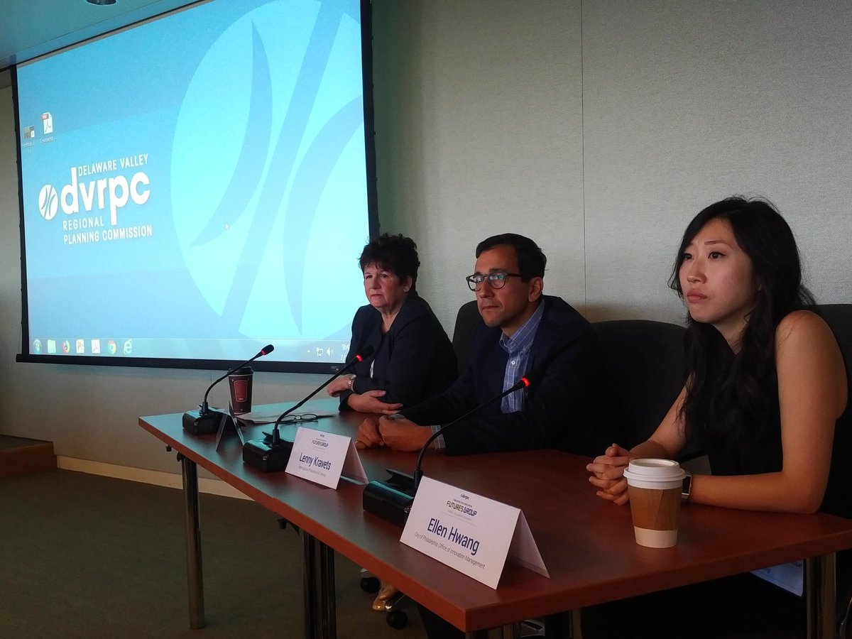 JFD405's tweet photo. #ATTSmartCities Amy McIlvaine talking #SmartCities with @lkravets &amp; @ellen_hwang_phl at @DVRPC @ULIPhiladelphia #FuturesGroup forum. Packed house for expert conversation. https://t.co/wZ1EuEjCti