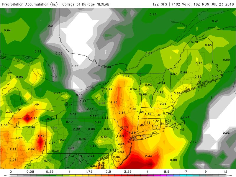 MatthewCappucci's tweet photo. Hefty rain totals coming to the MidAtlantic and Northeast. #NYC and portions of #CT will take home the jackpot totals, but everyone from #DC to #Maine will see a decent summer soaker out of this unusual subtropical #soueaster. https://t.co/IiEmuD0FVR