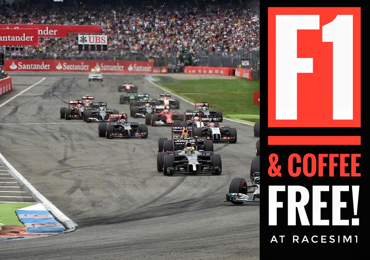 RaceSim1's tweet photo. 🏁 #GermanGP LIVE! at RaceSim1 this Sunday July 22 😀 Watch #F1Germany on a 100" screen + Sky Sports F1 LIVE feed Share #coffee with #F1 fans RSVP @ https://t.co/ixyQwNqJGm https://t.co/rvUm325xnV