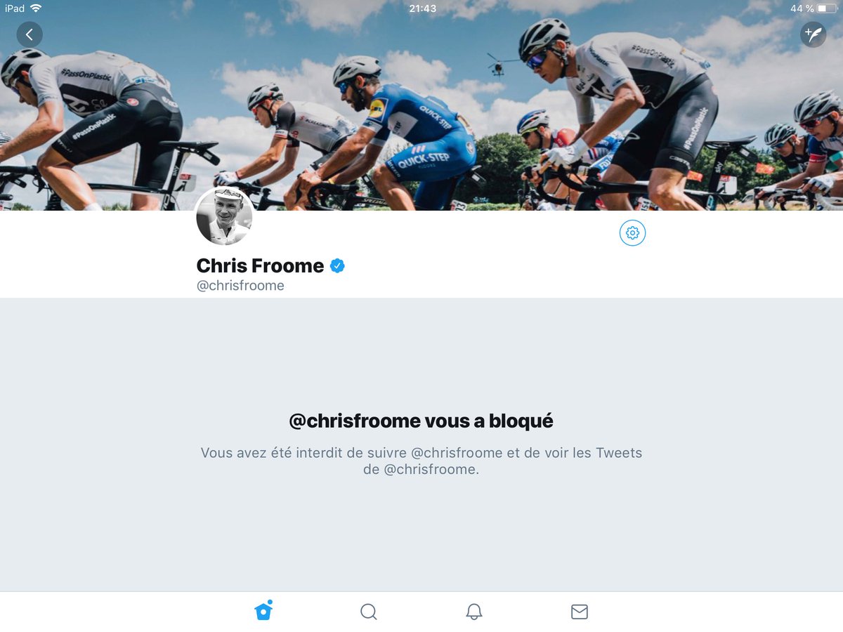 fabianageneau's tweet photo. J’ai jamais été bloqué. Bah ça c’était avant. Bah alors Monseigneur #Froome on est vexé ? Vos performances sont surhumaines ! Stop à la supercherie. https://t.co/SWrmauO71J
