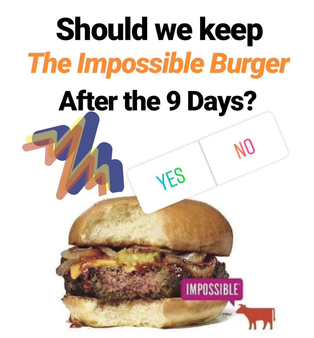 Pitopianyc's tweet photo. Should we keep The Impossible Burger? #Yes or #No https://t.co/j0xRQKMyNi
