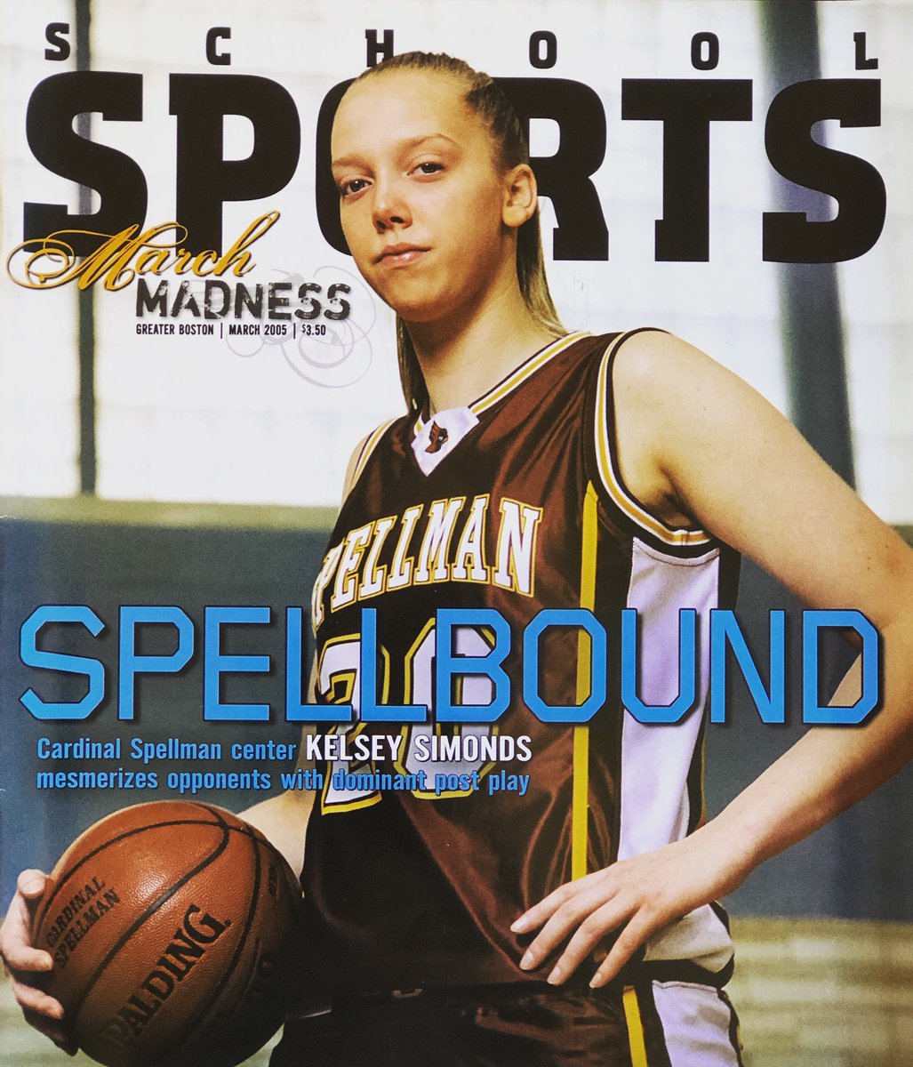 StonehillWBB's tweet photo. Hey Skyhawk nation, remember Kelsey Simonds ‘10?! We’re throwing it back to her high school days when she made the cover of the School Sports Magazine! What a stud! #tbt #cardinalspellman https://t.co/NmRotRJk1H