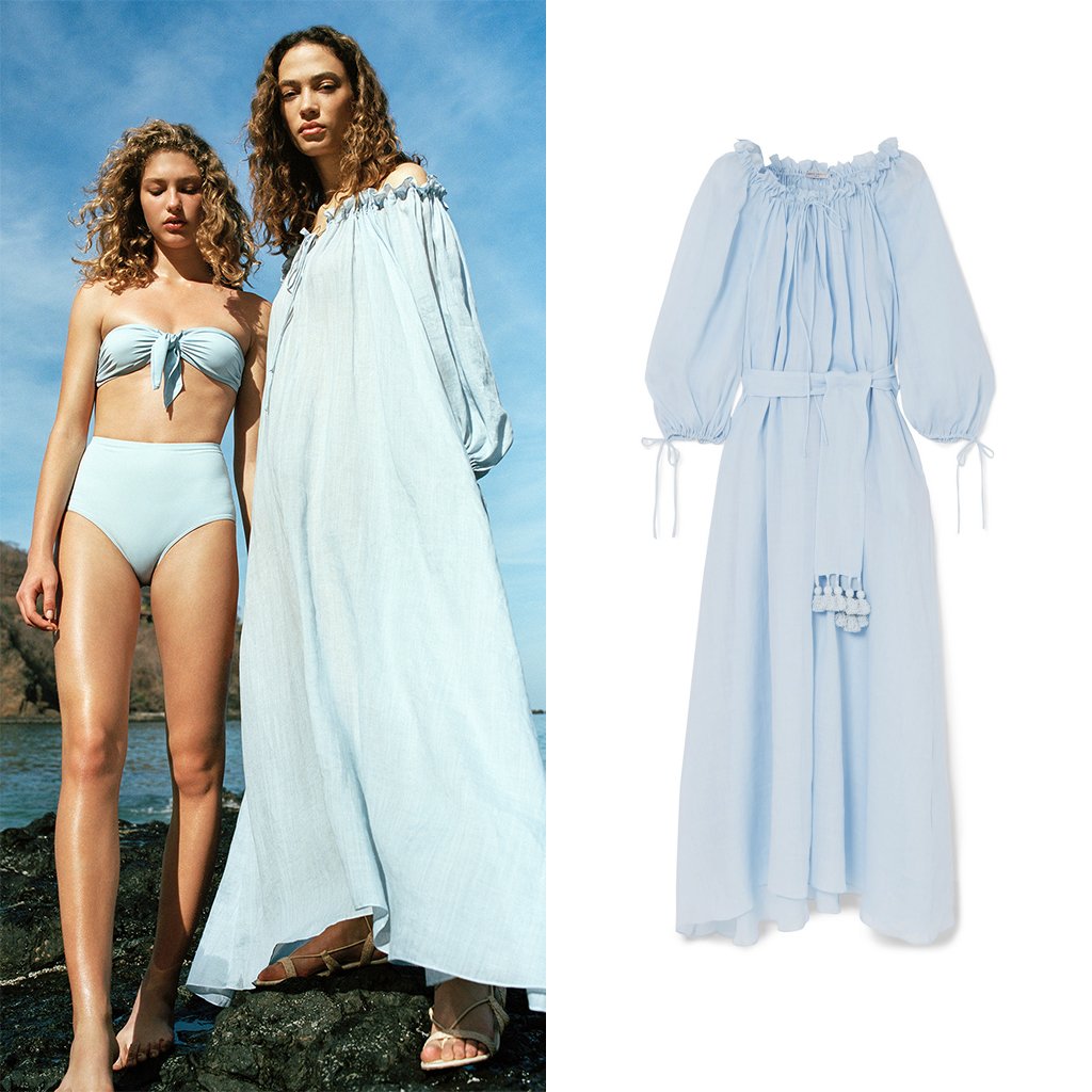 NETAPORTER's tweet photo. Currently pinning: vacation style. Look super-chic on the beach in @ThreeGracesLdn’s tasseled maxi 💙 https://t.co/xncZUtMLXV https://t.co/aSw0Uv6tSb