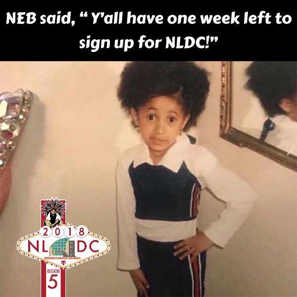 NuAlphaKappa's tweet image. ONE WEEK AWAY! REGISTER NOW FOR NLDC! #NLDC2018 #UNLV #UpsilonChapter naknet.org/NLDC2018/