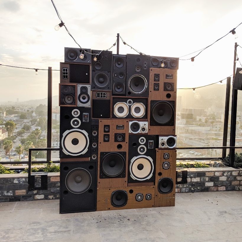 HomeboyRecycles's tweet image. Last night we set up a #speakerwall with @mediapollution at an #espys after party at @thehighlightroom. We are turning e-waste into art one party at a time!