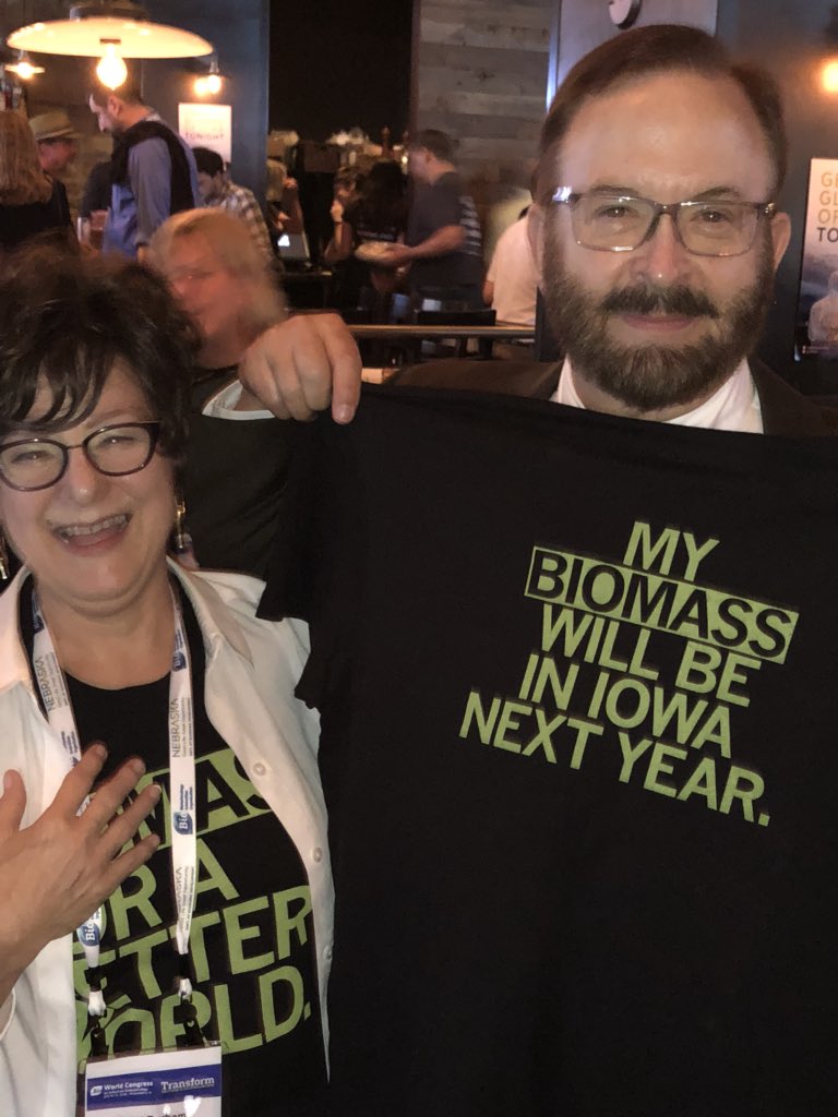DebiDurham's tweet photo. .@RAYGUNshirts does it again! We're so proud to host #BIOWC19 in Iowa and these shirts were such a fun and creative way to share that message at #BIOWC18. #BiomassForABetterWorld #IowaBio https://t.co/82KWy6ZwFz