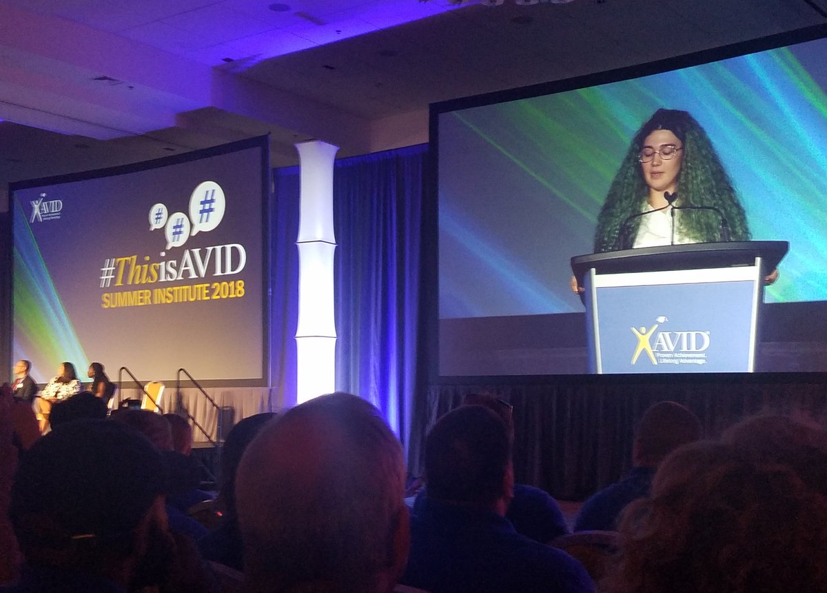 CfordAP's tweet photo. #MadisonIsAVID presents to the attendees @AVID4College summer institute. What a powerful speech about overcoming obstacles and how #AVIDSI2018 inspired her. https://t.co/ngdFe4lh0w