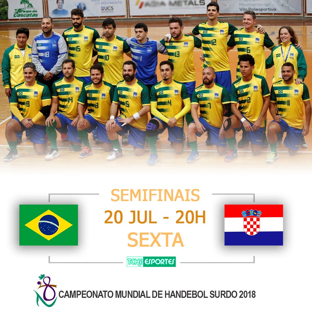 tche_esportes's tweet photo. SEMIFINAIS do Campeonato Mundial de Handebol surdo masculino 2018
Brasil / Caxias do Sul-RS

SEMI1 | 16H | TURQUIA 🇹🇷 x 🇷🇺 RÚSSIA
SEMI1 | 20H | CROÁCIA 🇭🇷 x 🇧🇷 BRASIL

Transmissão ► Panorama Sports

*foto Panorama Sports / arte Tchê Esportes https://t.co/frYRALs6UL