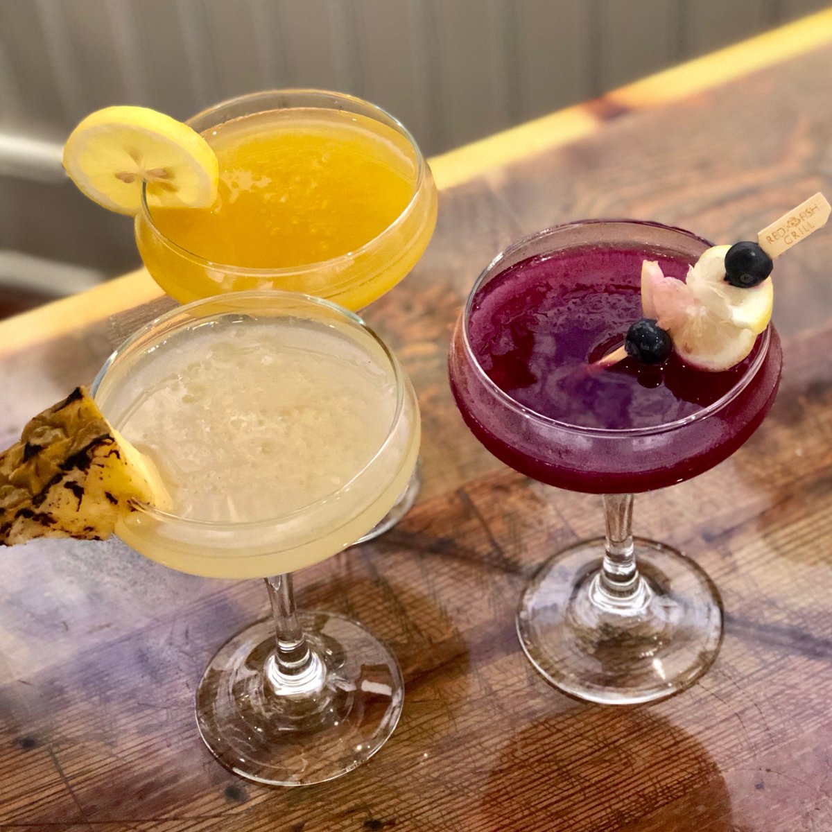 RedFishGrill's tweet photo. Celebrating #NationalDaiquiriDay with our Mango Tango, Blueberry Hill & Gator Bite hand-shaken daiquiris! Only $5 during happy hour — Monday-Thursday, 3-5pm 🍹 #redfishgrill #totc2018 https://t.co/EuqRbJNBku