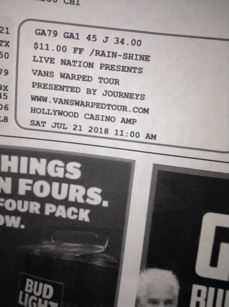 graveyardfoxes's tweet photo. I GOT A WARPED TOUR TICKET FINALLY!!!!! I'm finally going to warped for the first time!! On Saturday!! I'm so excited!!!!!!omg!!!!!! https://t.co/gXz6VJIUWj