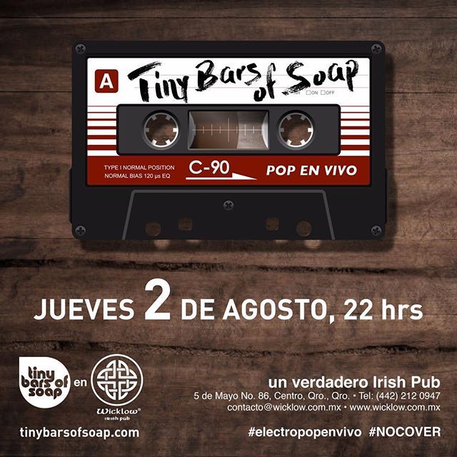 WicklowIrishPub's tweet photo. @TinyBarsofSoap LIVE este jueves 2 de agosto en @wicklowirishpub 
A las 10:00pm. ¡No te lo pierdas!
😆 ENTRADA LIBRE / #nocover
/
/
/ #livemusic #band #gig #live #musician #concierto #eletropopenvivo #NOCOVER #soytiny https://t.co/Y6IlJox0WS