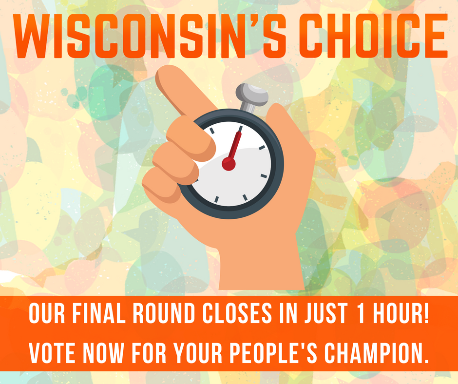 WiChoose's tweet image. The third and final round of #wichoose ends in just ONE HOUR! Vote now for your people's champion --&amp;gt; sgiz.mobi/s3/WC-3rd-Rd-V…