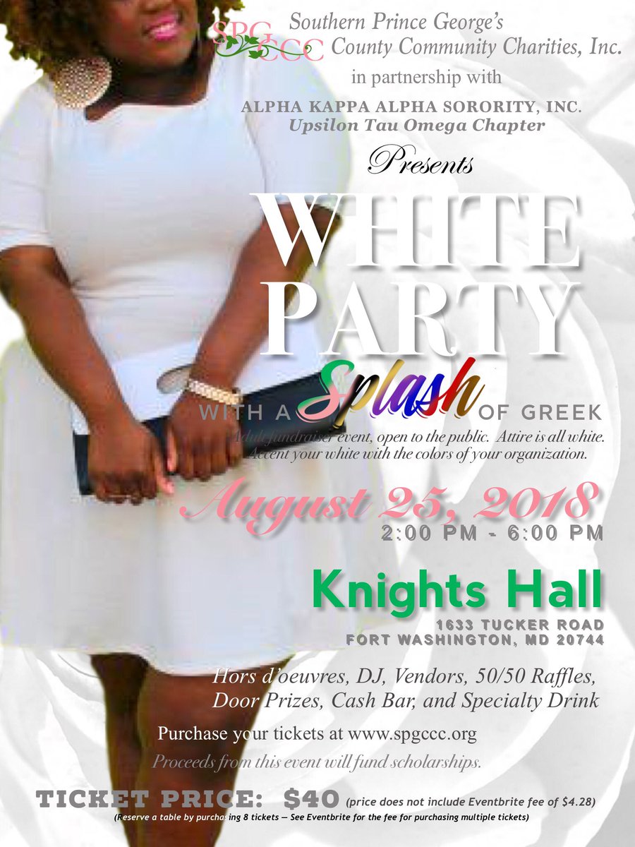 UTOAKA1908's tweet photo. UTO, in partnership with SPGCCC, is having a White Party FUNdraiser with a splash of color on August 25, 2018. Wear your white with your organization’s colors!! For tickets and more information go to https://t.co/jkMMJ1Gnpb
#SplashofColor #SPGCCC #AKAUTO #whitewithasplashofcolor https://t.co/mZ3c6yB3US