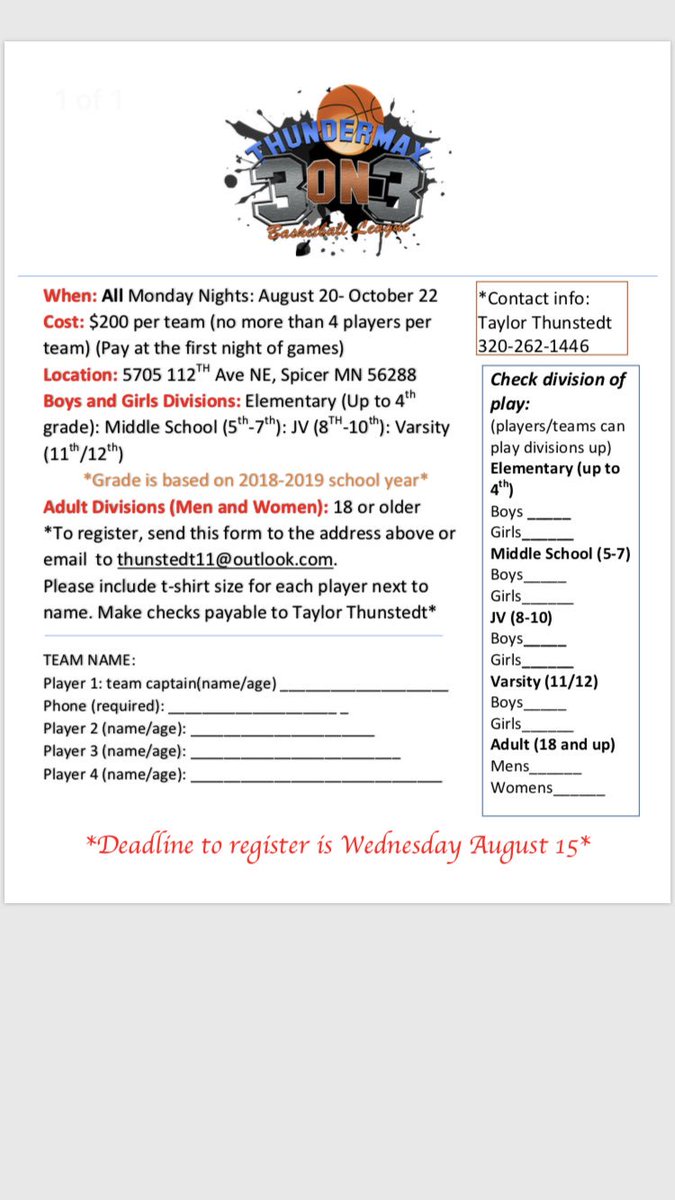 ThundermaxT's tweet photo. 3 on 3 league starting at the end of August. Let me know if you are interested! https://t.co/z98YKbQYNK