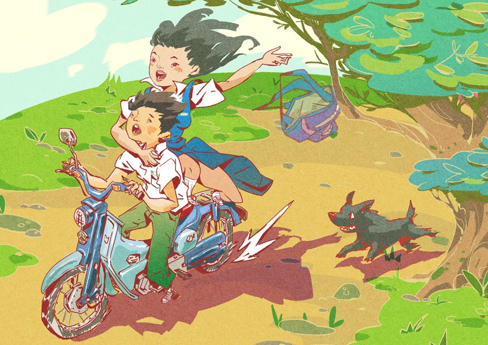 Let's ponteng(escape from school #original #art #illustration #character #girl #digital #colour #pet #couple pixiv.net/member_illust.…