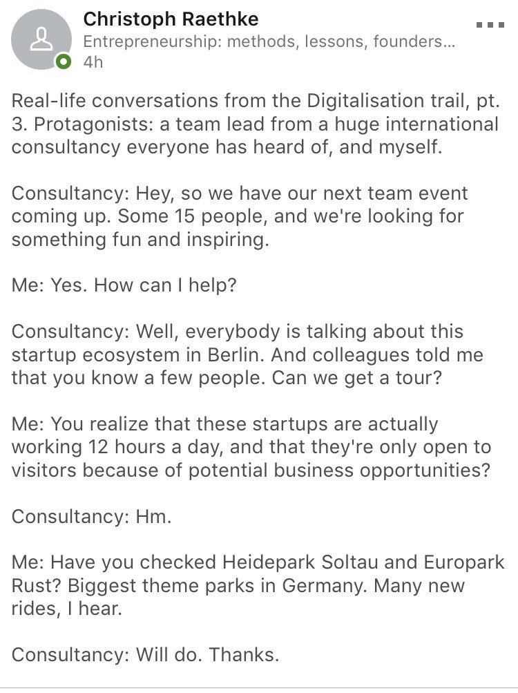 What an amusing good night story <a href="/c_raethke/">Christoph Raethke</a> 
Especially love the part with “can we get a tour” because I also get asked that same ridiculous question so many times 🤦🏻‍♀️😂
#berlinecosystem #welcometotherealworld #enjoytheride