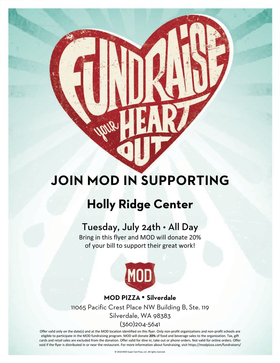 hollyridgeorg's tweet photo. Don't forget our @MODPizza fundraiser is this coming Tuesday, July 24th!  Come eat pizza and support infant, children and adults with differing abilities!  Bring the flyer or mention Holly Ridge Center to the cashier.  See you there! https://t.co/IJXWYtNybw