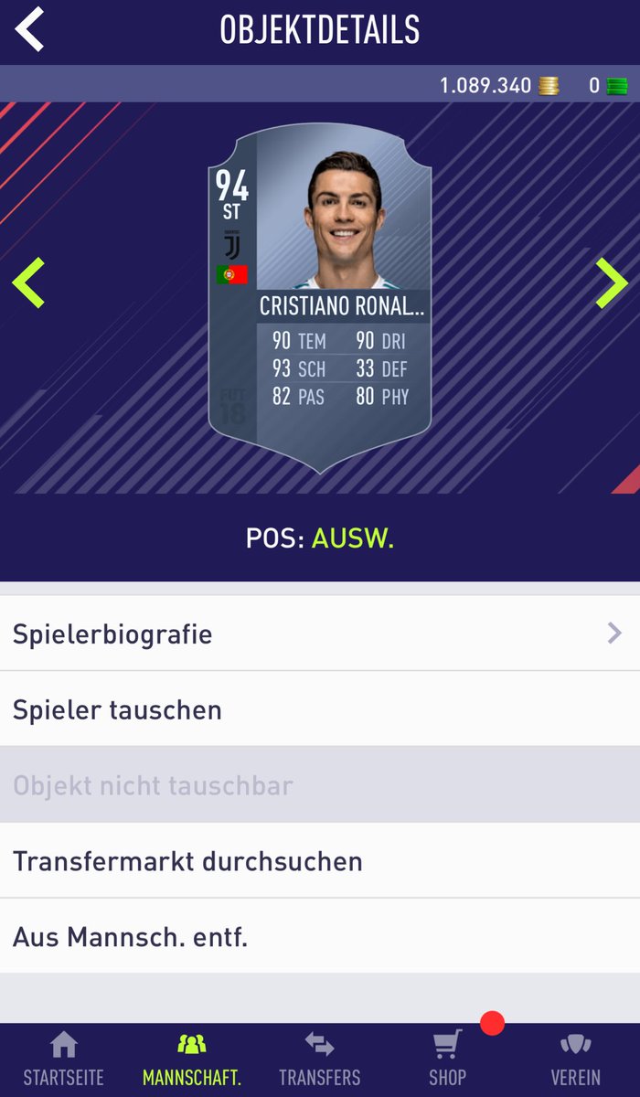 Hubbi78's tweet photo. Im Dream Squad ist die Karte - also wird sie bald in den Packs sein!!!

#cr7 #ronaldo #juve #94er #italien #fifa18 #ps4 #stammtisch #easports #spass https://t.co/l3WkBve76y