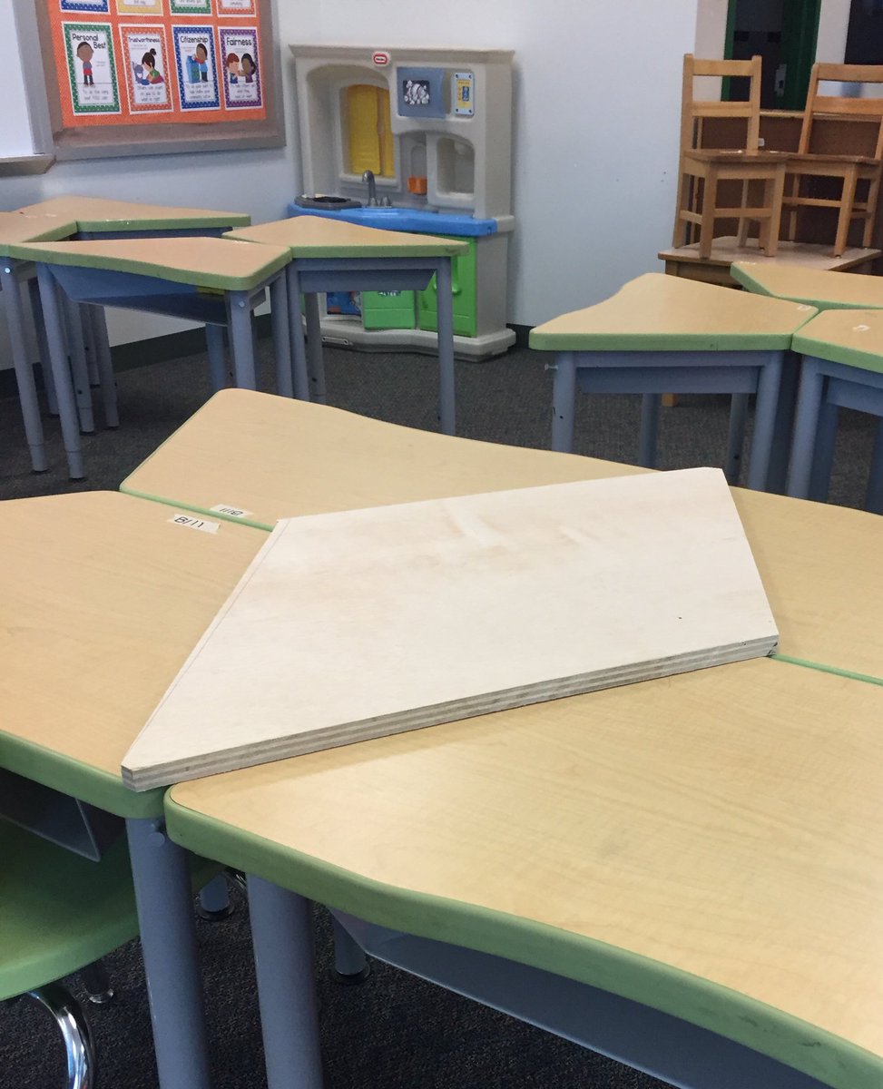 WGESSutton's tweet photo. One summer teacher project almost done! Early am - I sanded and stained our center table tops that we cut out last week! @WGESdragons @HomeDepot @KaganOnline #groupsof4 https://t.co/F77ScnfpQv