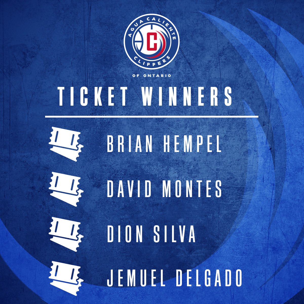 OntClippers's tweet photo. Congrats to our 4️⃣ ticket winners from last night's Summer Series event; you just won a pair of tickets to one of our home games next season!👏🎟 

An account executive will be in contact with all of the winners. 

Can't wait to see you guys next season.😎 #ACCWinner https://t.co/yw4nOBiXKd